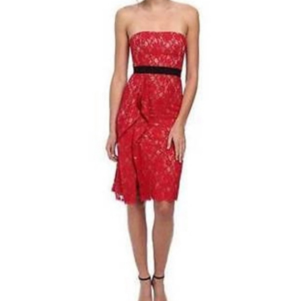 BCBGMAXAZRIA Alexander RioRed Lace Strapless Dress.  0